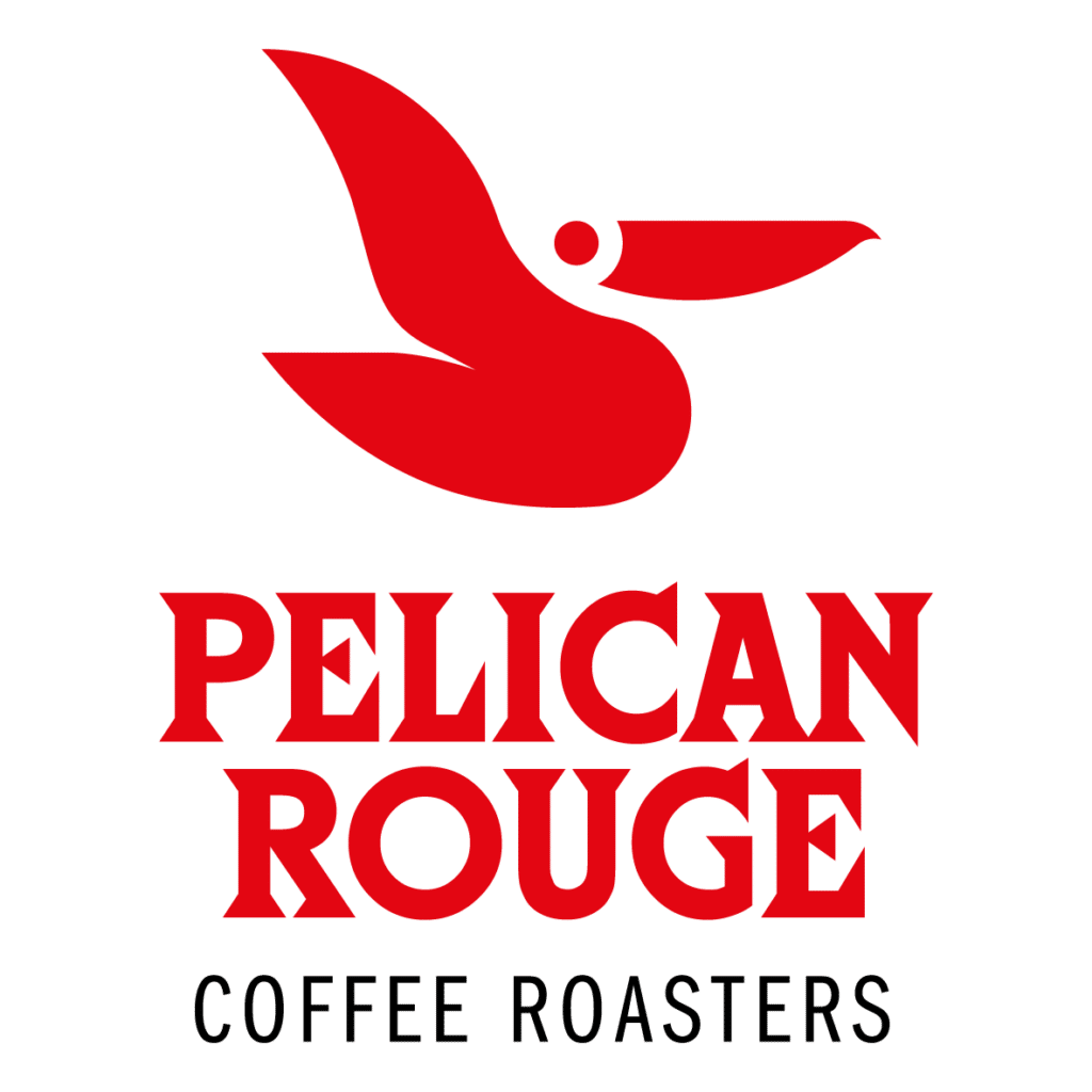 "Logo van Pelican Rouge, Dordrecht, symbool van kwaliteitskoffie en service."