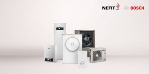 Nefit Bosch warmtepompen en cv-ketels, waaronder een hybride opstelling met buitenunit