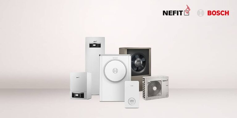 Nefit Bosch warmtepompen en cv-ketels, waaronder een hybride opstelling met buitenunit